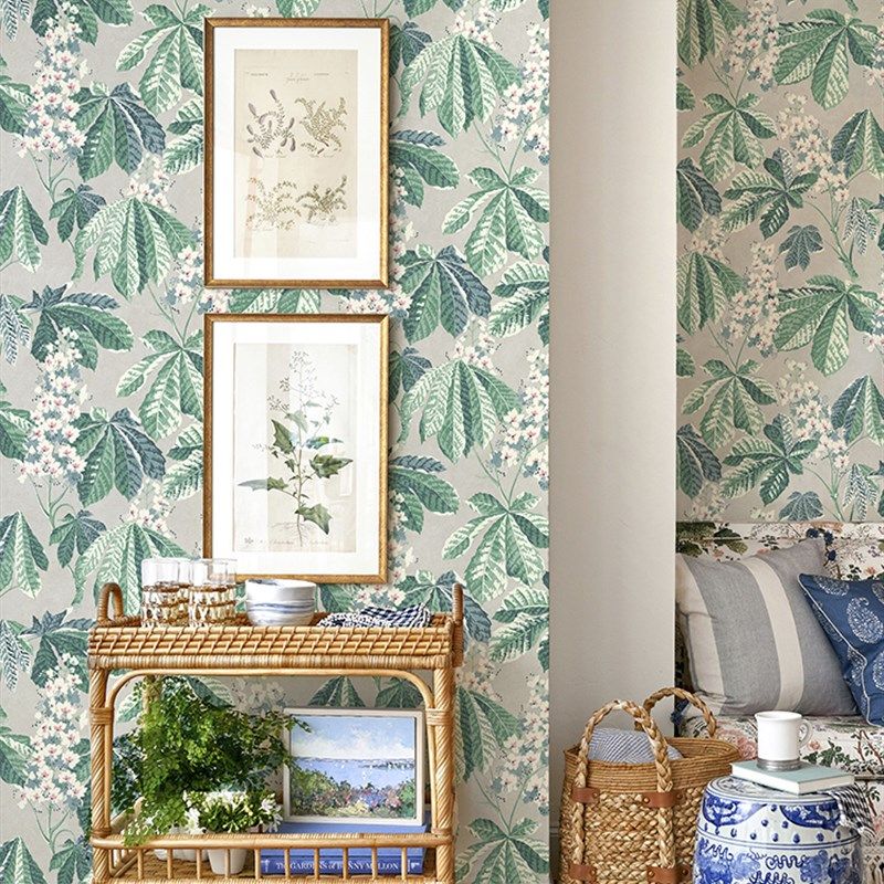 美式枇杷树叶墙布客厅卧室影视背景墙壁画客厅民宿定制无纺布壁画