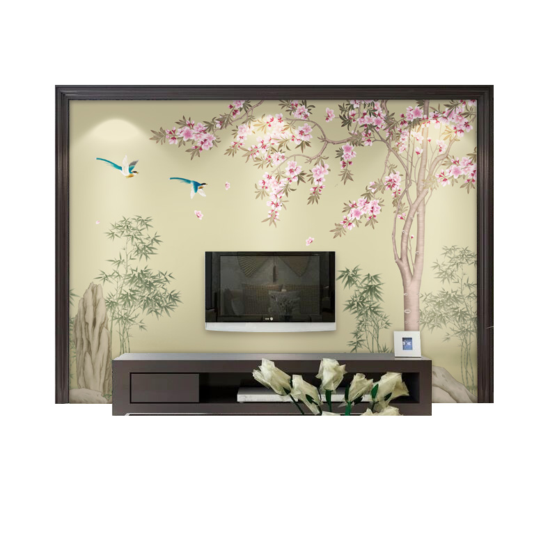 新中式壁画影视墙壁纸无r纺布墙纸立体装饰客厅电视背景墙壁布墙图片