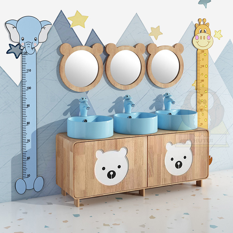 幼儿园儿童实木浴柜卡通小孩高低洗手台洗脸盆组合柜落地洗漱台