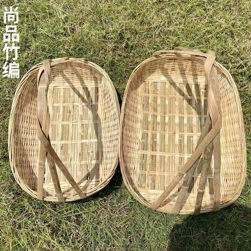 竹编长方形手提竹筐买菜提篮鸡蛋筐簸箕家用超市餐厅收纳筐菜篓大