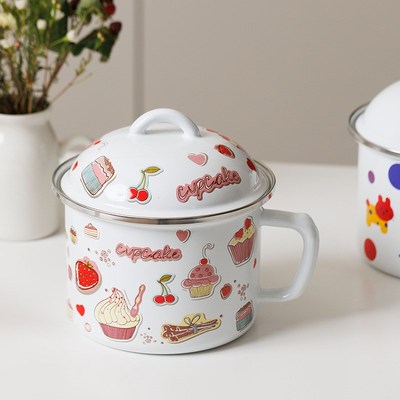 老式搪瓷泡面碗带盖宿舍学生带手柄可爱大号杯韩式可煮明火非陶瓷