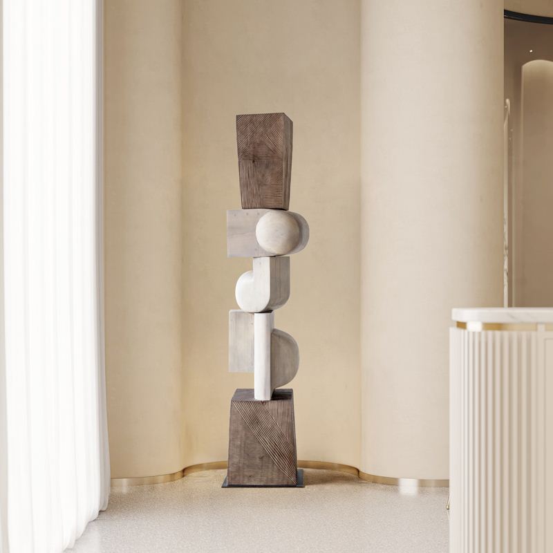大型抽象雕塑艺术品售楼处楼梯口装饰酒店样板Q间玄关木雕落地摆