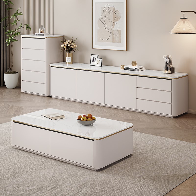 纯实木岩板c落地电视柜茶几组合现代轻奢客厅家用新款小户型简约