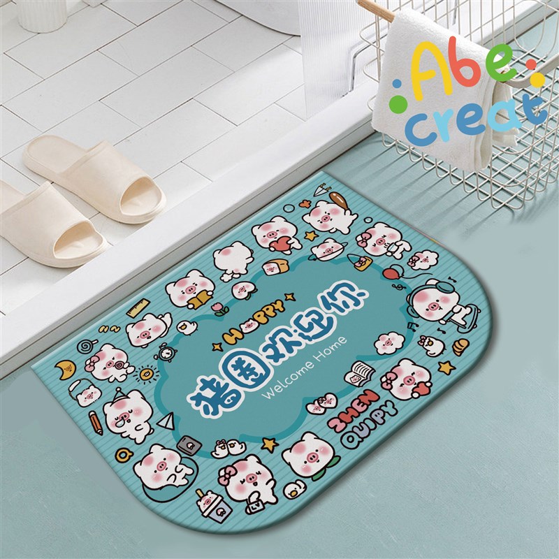 亏皮猪Xb猪圈欢迎你硅藻泥吸水地垫 必易防滑加厚防潮速干半圆卫