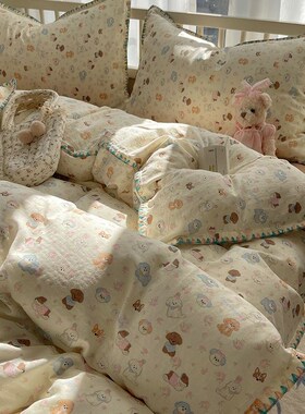 A类长绒棉60S全棉双层纱四件套宿舍床单G三件套卡通100棉被套4件