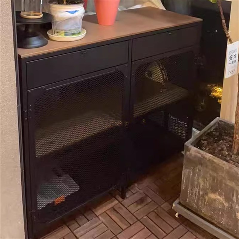 美式工业风铁艺餐边柜 镂空置物柜简约现代储物柜 玄关柜收纳碗柜