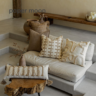 侘寂风简约米色沙发抱枕高端客厅样板间飘窗手工长条方枕靠背垫套