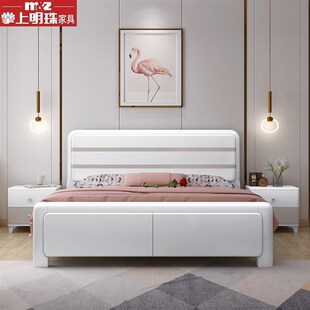 掌上明珠床橡木白色烤漆全实木床纯实木双人床大床主卧一米八