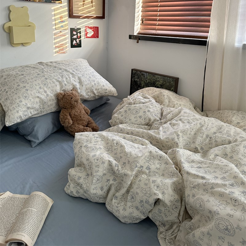 法式三4四件套卡通熊可爱全棉学生宿舍1.5m1.8米床单被罩被套