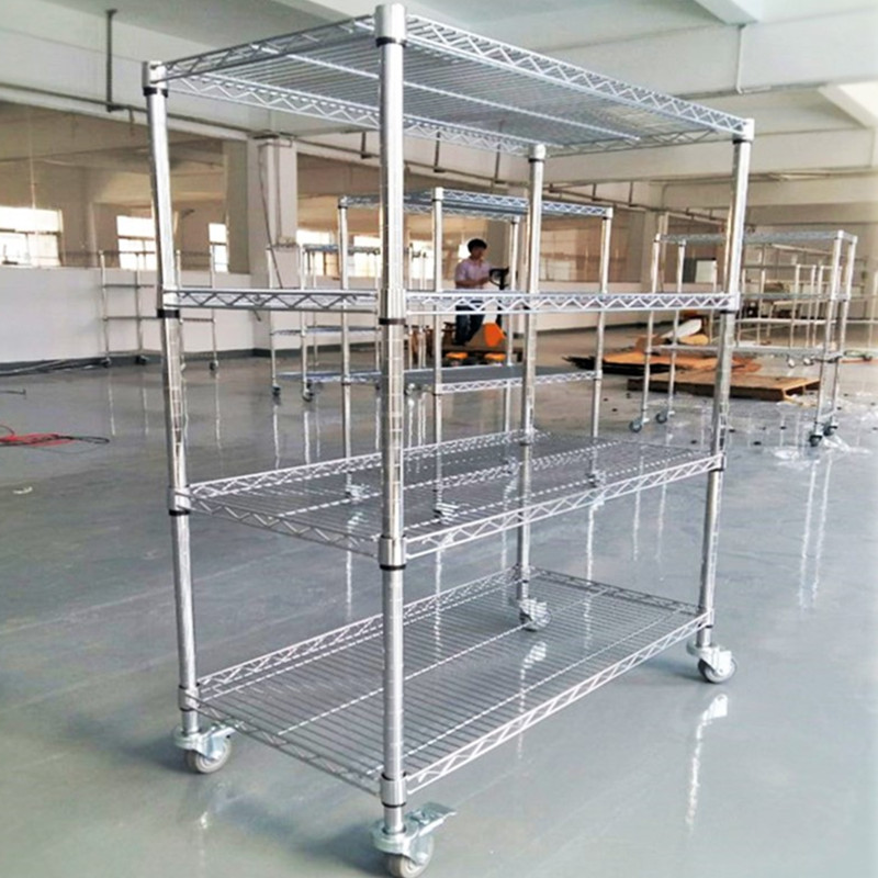 深圳带轮镀铬线网货架仓库仓储家用置物层架金属不锈钢防静电货架