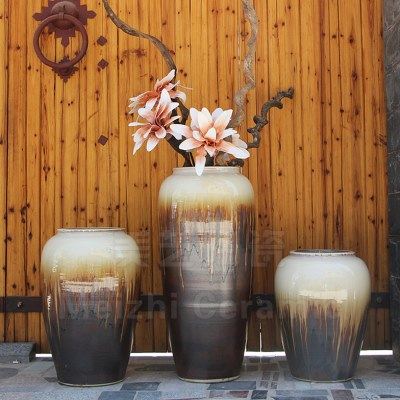 复古陶艺干枝花缸花插摆设陶瓷落地花艺陶罐流釉大花瓶新古典陶缸,家居饰品,花瓶,淘宝优惠券,粉丝福利购,淘宝优惠卷