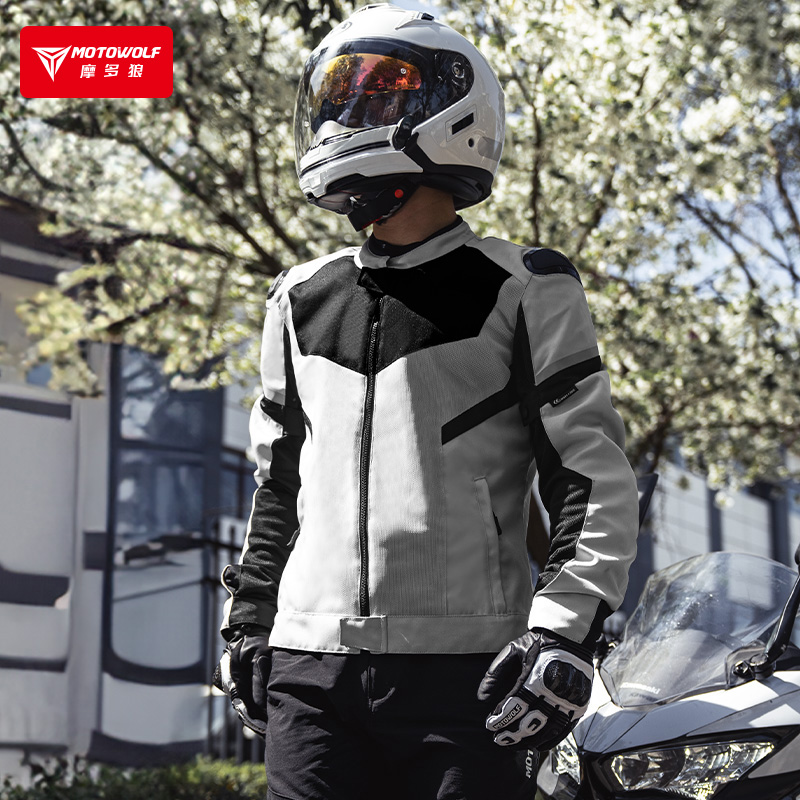 骑行服摩托车男机车拉力服u夏季防摔网眼透气骑行上衣休闲外套防