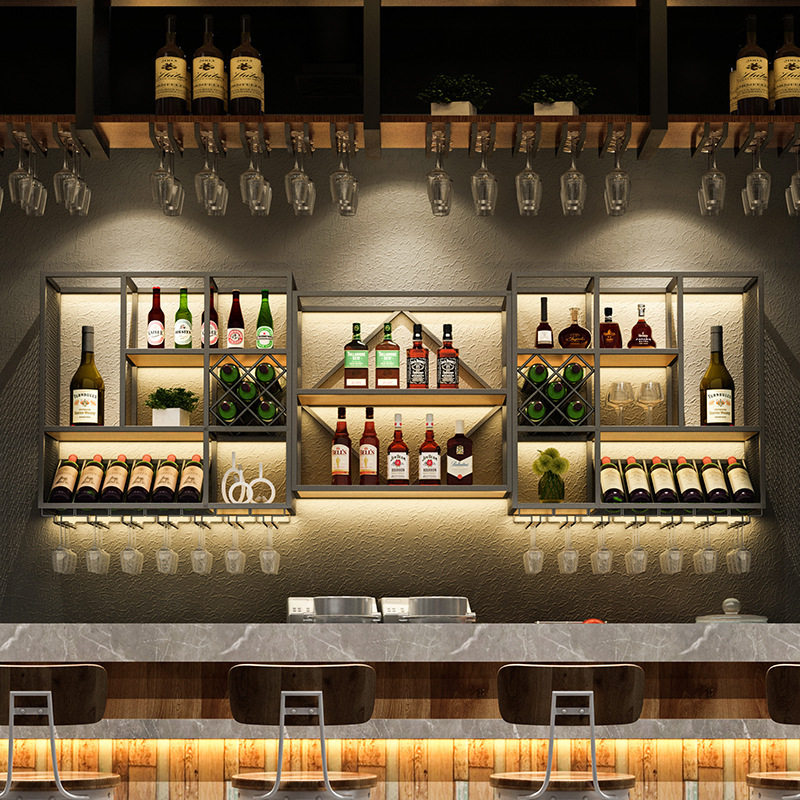 酒吧吧台酒柜壁挂式餐厅置物架创意墙上葡萄酒展示架发光铁艺酒架,商业/办公家具,红酒架/柜,淘宝优惠券,粉丝福利购,淘宝优惠卷