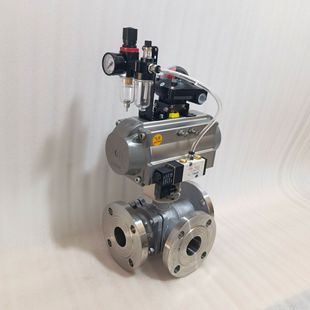 Q644F 16P气动三通换向球阀不锈钢法兰转向切断分流阀导流气控O球