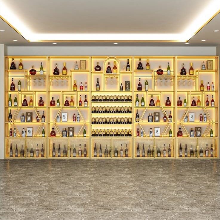 酒庄落地柜创意多层酒柜酒窖发光红酒收纳展示架靠墙葡萄酒架