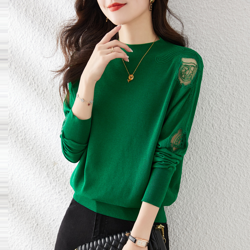 长袖半高领镂空春秋打底针织衫