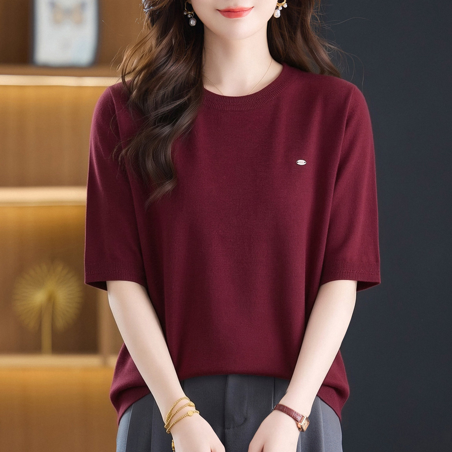早秋妈妈中袖T恤女宽松显