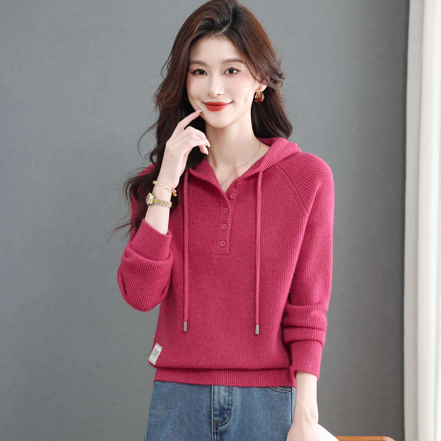 连帽针织衫女宽松卫衣秋