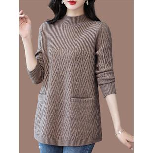 流行的羊毛衫中长度的妇女毛衣新冬季加厚的母亲穿大尺寸半高领针