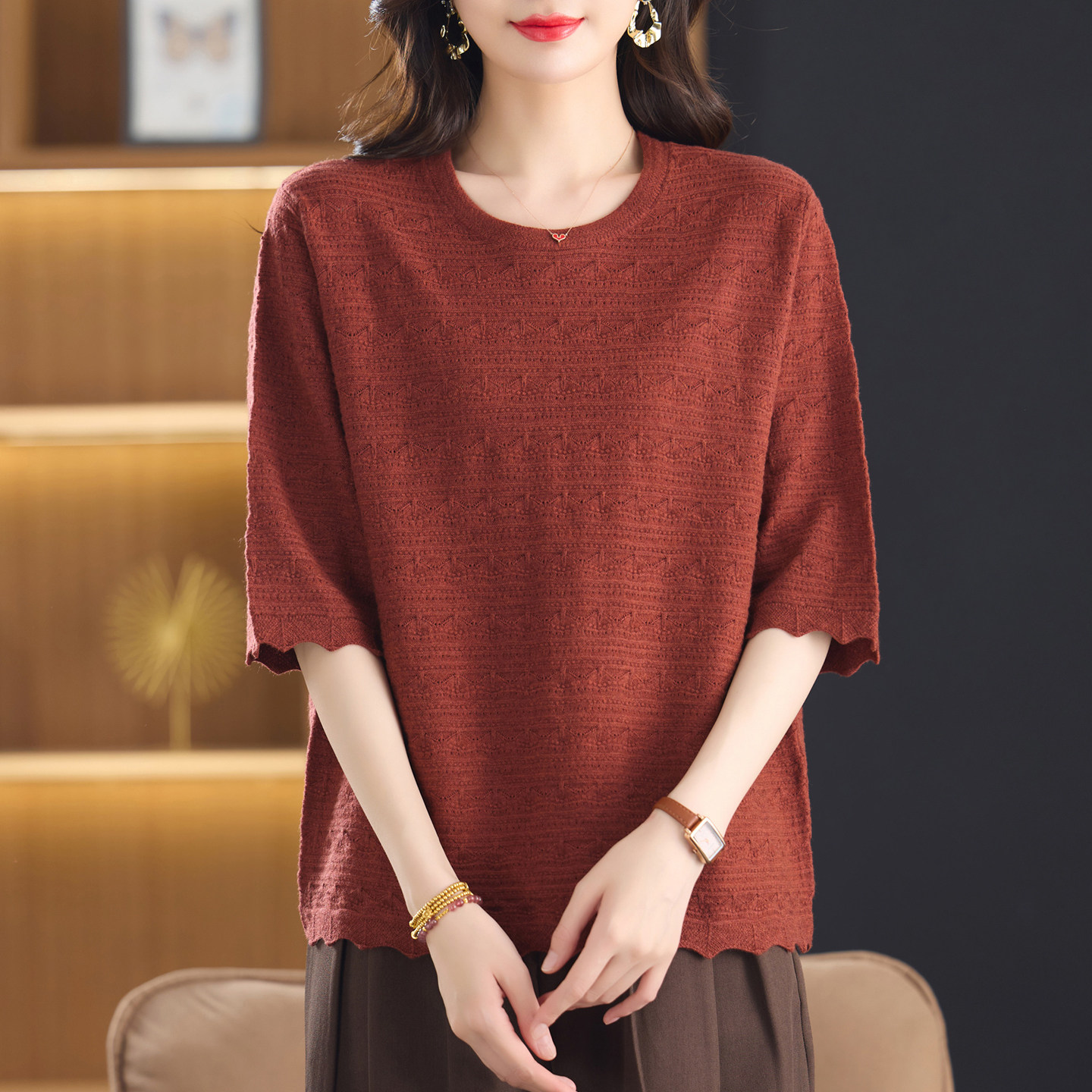 秋季女装半袖羊毛小衫女