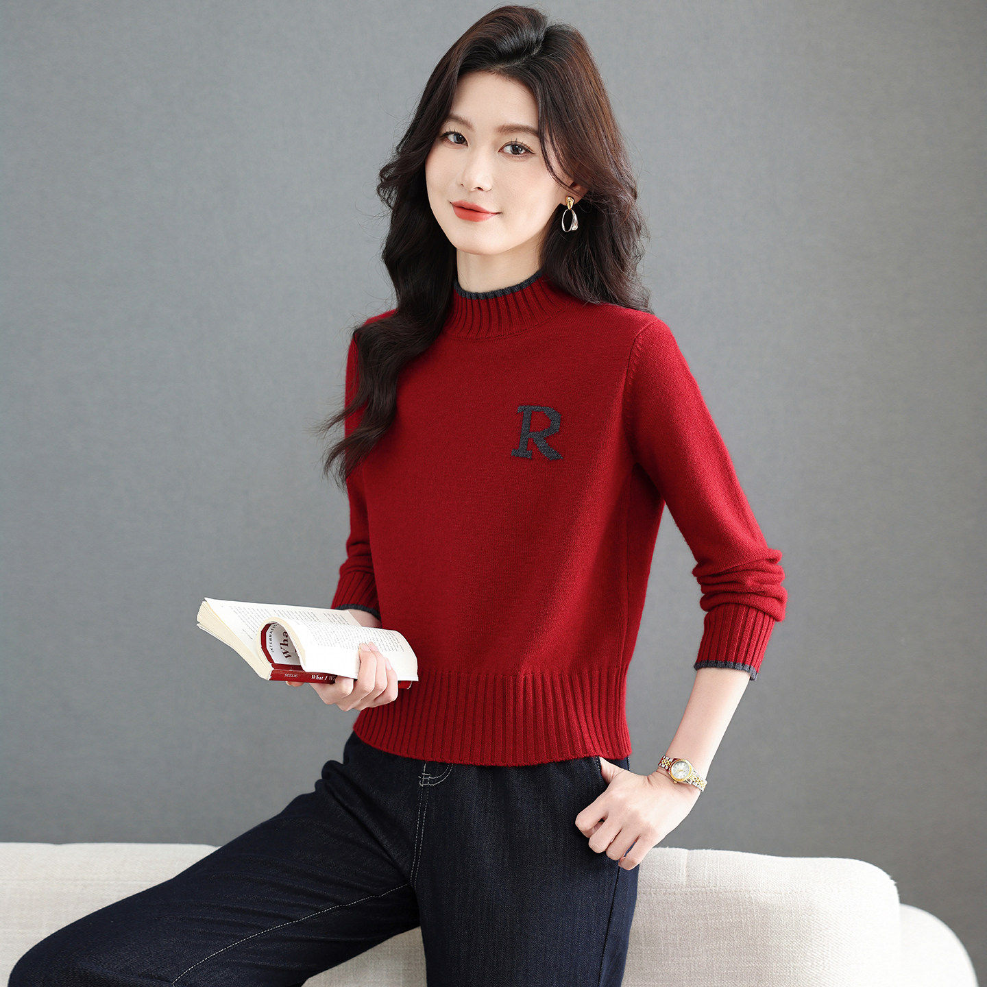 小个子短款毛衣女红色羊毛衫秋冬2025新款爆款半高领针织打底上衣