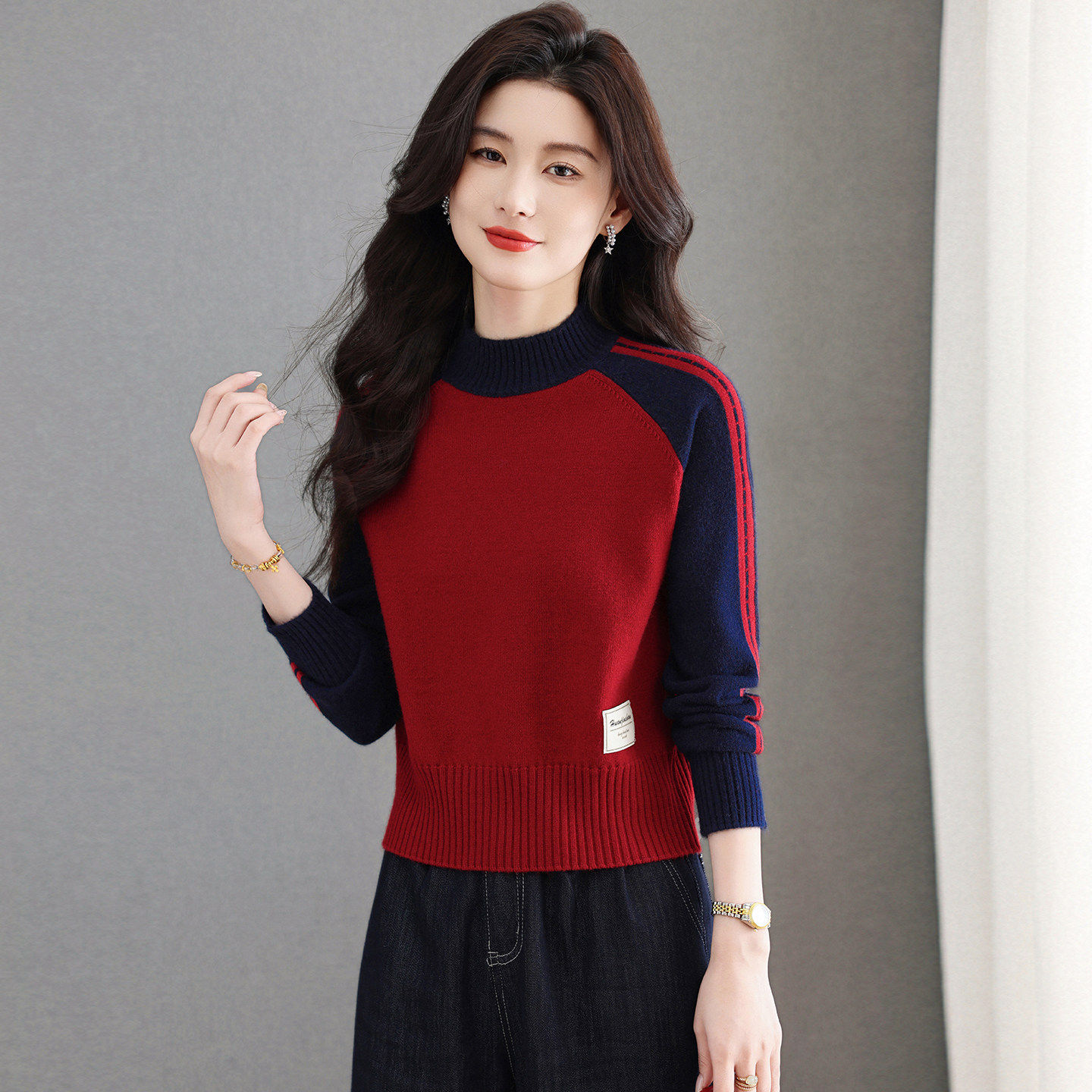 小个子短款毛衣女红色上衣秋冬2025新款爆款半高领针织打底羊毛衫