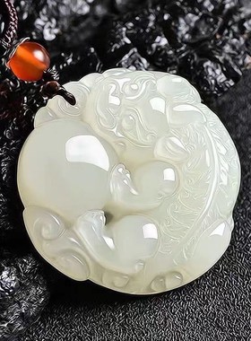 青白色玉坠貔貅吊坠男女款v有求必应挂件招财皮丘护身琉璃送ZX