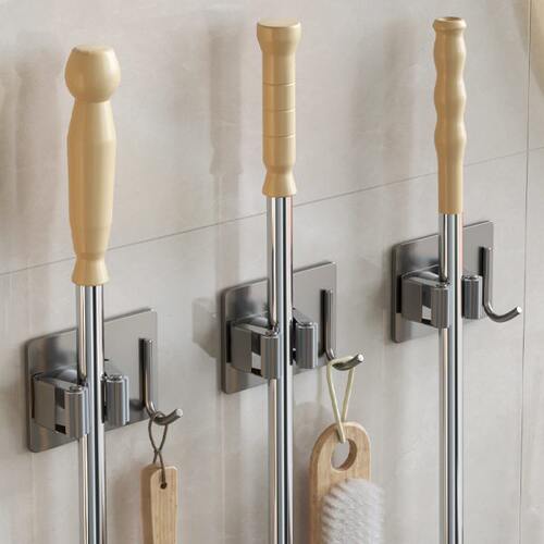 挂钩收纳神器拖把不锈钢挂架卫生间壁挂固定强力墙上免打孔扫帚夹