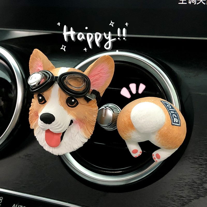 网红警犬福仔柯基小狗车s载香熏汽车出风口装饰扩香石车内饰品摆