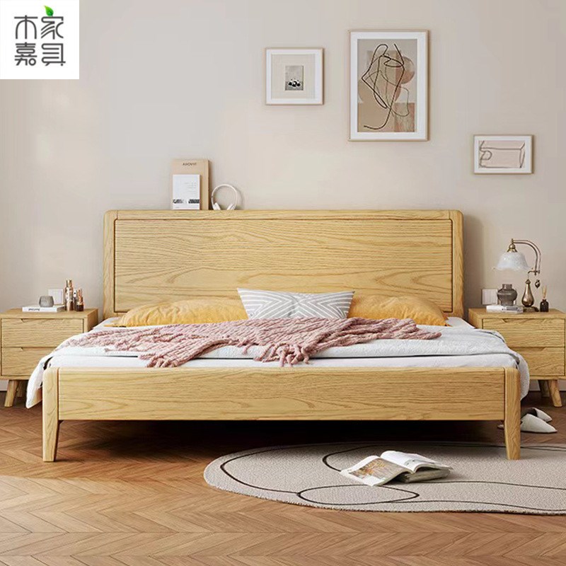 北欧全实木床白蜡木纹1米8主卧气压储物高J箱床单人床1米2南康家