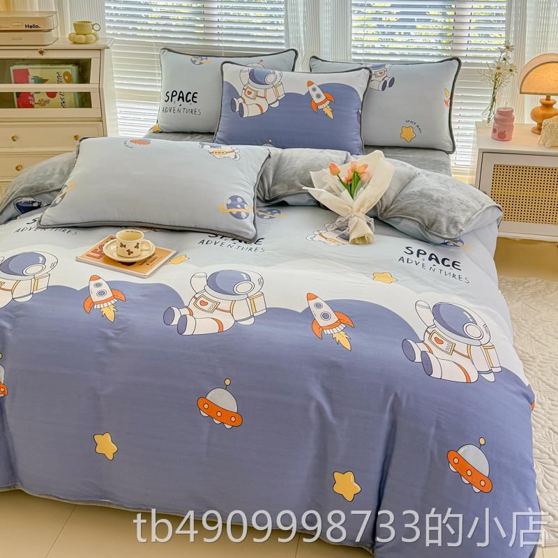 ab兰套面一套面纯WPDq棉加绒x单面珊瑚绒床上被四件法绒床笠冬天2