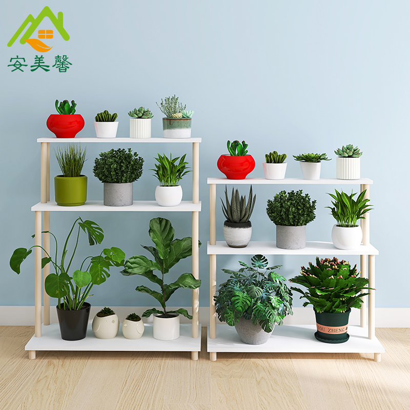 阶梯式花架可移动l带轮阳台置物架实木落地多层多肉架子新款阶梯