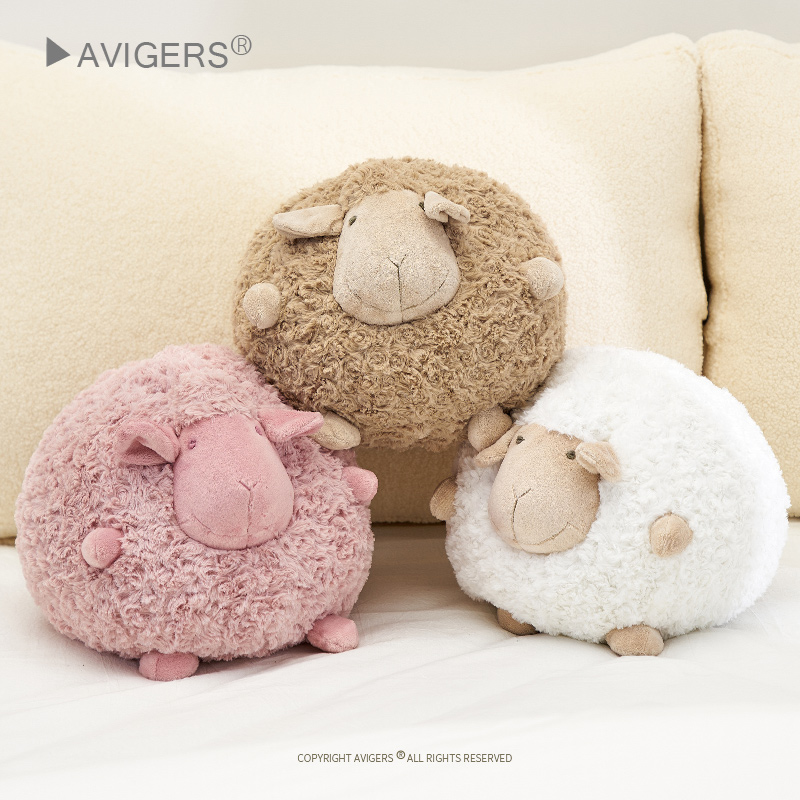 小羊羔~超细羊毛毛绒圆形抱枕羊球可爱卡通S玩偶客厅靠枕礼物