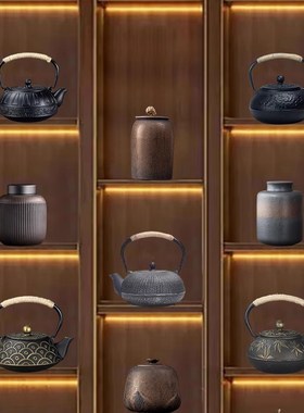新中式博古架f多宝阁复古禅意茶室茶馆软装茶具茶叶罐装饰古风摆