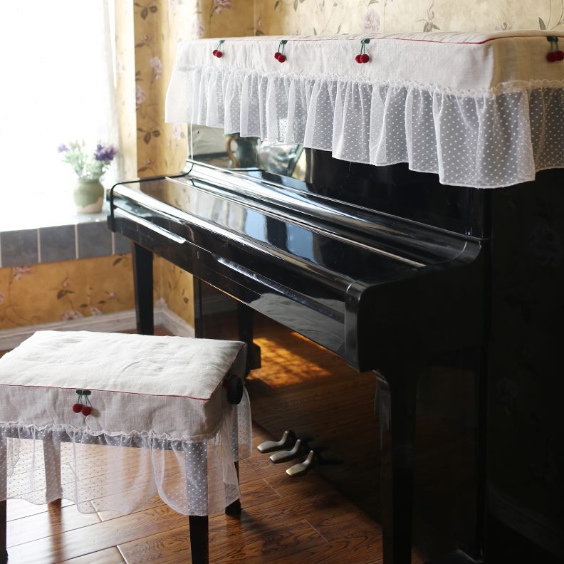 琴钢琴罩钢琴键套文艺鸢尾乡旅美式乡村巾巾琴凳樱桃棉麻蕾丝边小