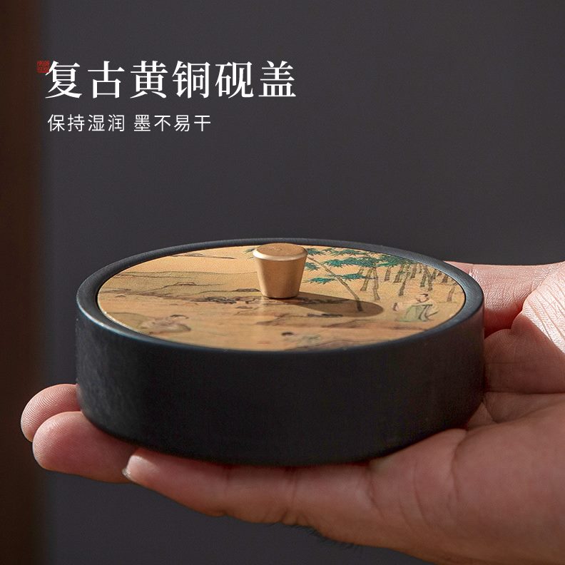 发墨盒防不干专用带盖墨池带盖砚台天然原石练毛笔字书法保湿砚墨