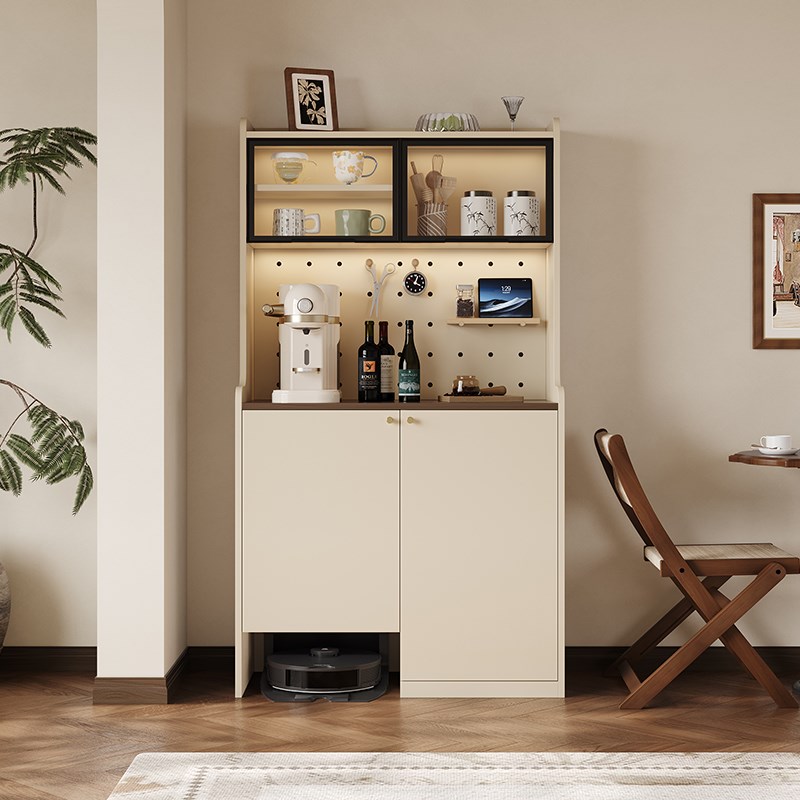 奶油中古风洞洞板置物柜客厅储物A柜多功能餐边柜扫地机器人收纳