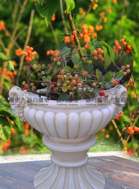 欧式复古小清新花盆动物头羊角装饰摆件客厅花园橱柜桌面庭院摆设