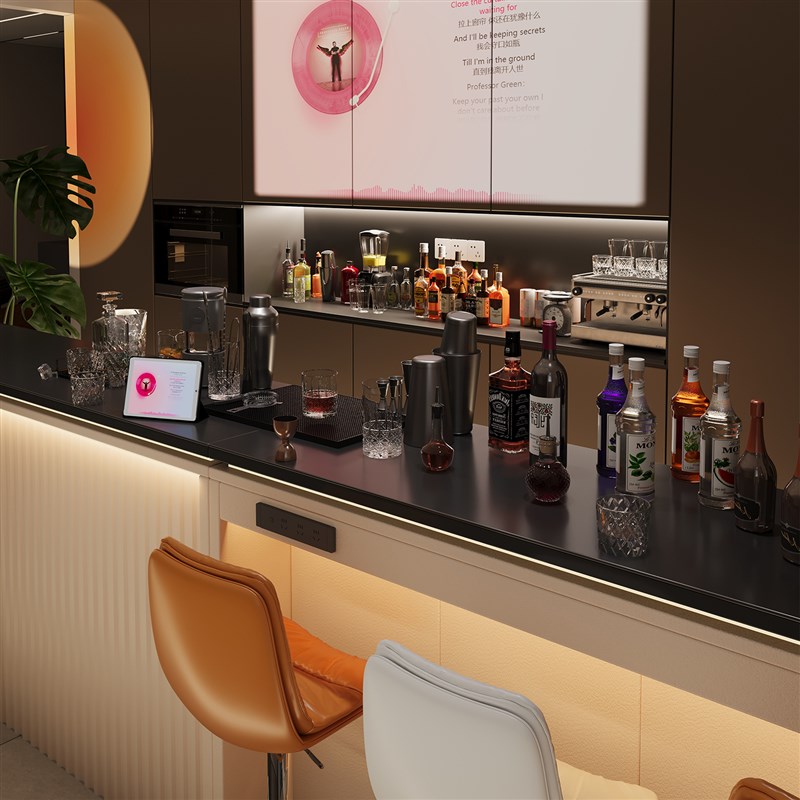 岩板西餐桌2025新款长方形小户型E家用酒吧台一体柜高脚咖啡桌定