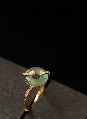 S925银蛇包蓝水玉和平扣y戒指女士轻奢高端生肖年食指戒指