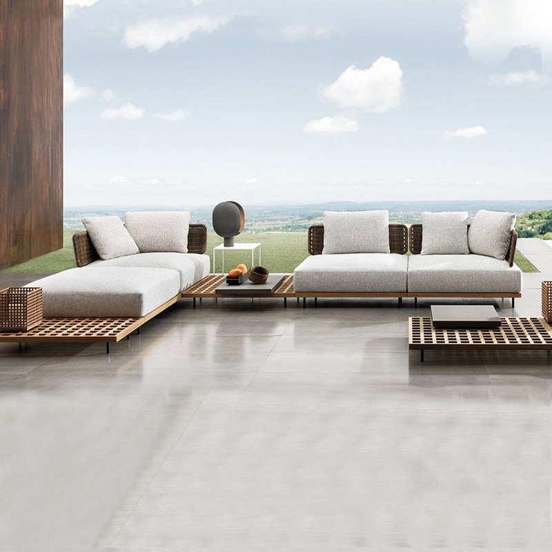 高档别墅庭院家具休闲民宿户外室外E露台花园藤编柚木沙发茶几组