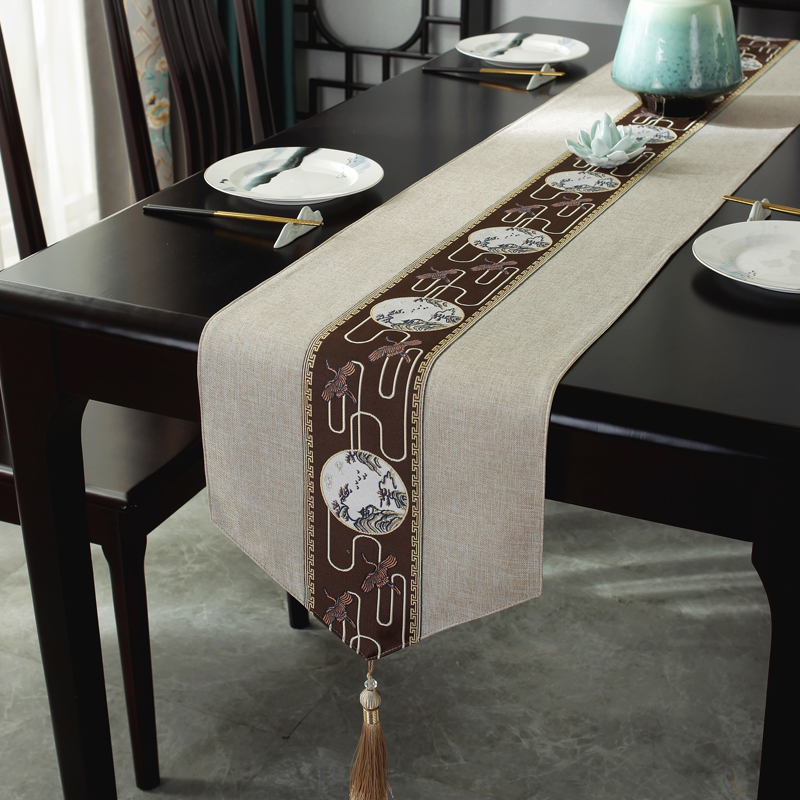 新中式桌旗禅意防n水茶席茶台布艺长条茶几桌布茶桌垫布床旗