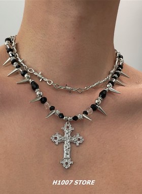 暗黑十字架铆钉夸张男项炼y2k不规则亚文化嘻哈潮流锁Q骨炼女颈炼