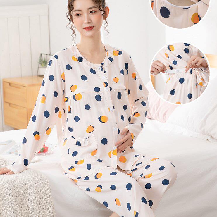 套装孕妇睡衣月子服产后长袖喂奶哺乳期夏季薄款纯人造棉怀孕绵绸