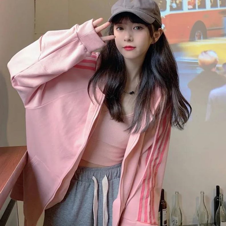 小个子宽松韩版ins超火卫衣女慵懒风薄款bf上衣春秋2022连帽外套