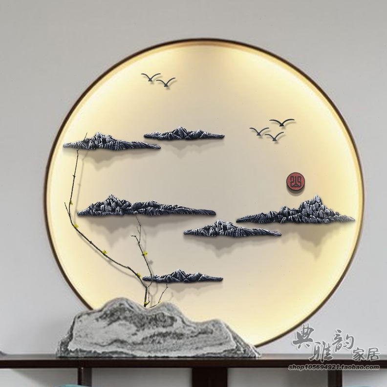 如书房壁画壁挂装饰画件会所山壁饰新中式立体千里江浮雕画无框画图片