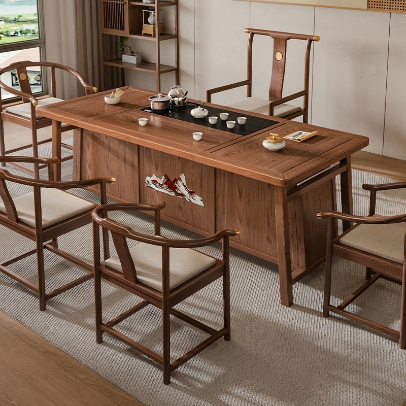2025新款f实木茶桌椅组合新中式高端茶台办公室客厅一桌五椅泡茶