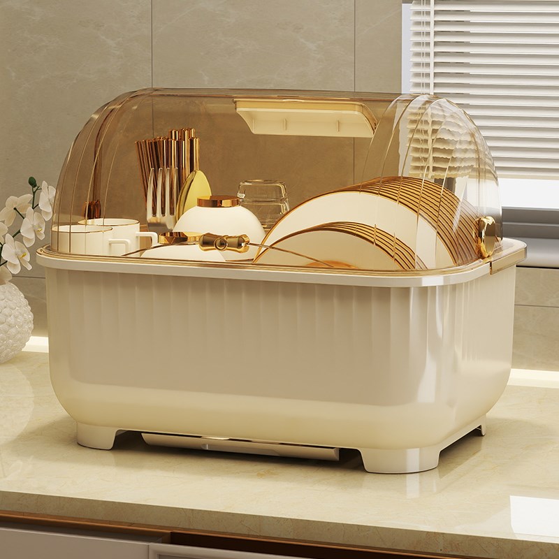 厨房碗碟收纳层架台面带盖子沥水碗架碗盘置物架翻P盖式塑料碗盘