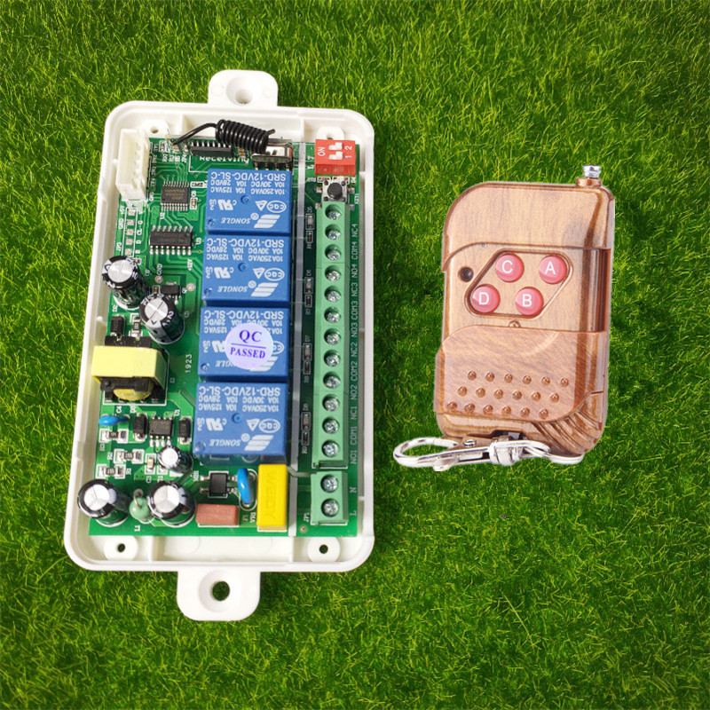 小型4键遥控交流11n0V220v四路灯具道闸车库电机正反转开关控制器