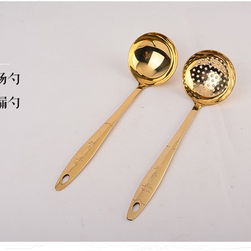 铜火锅铜勺子g纯铜家用老式大铜勺加厚黄P铜餐具汤勺紫铜漏勺